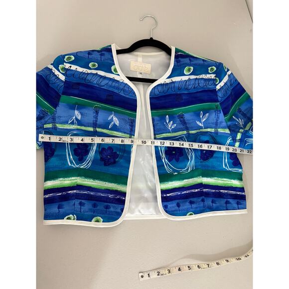 Vintage 1980s Cache Blue Floral Botanical Patchwork Open Jacket Blazer 14 - Picture 5 of 6